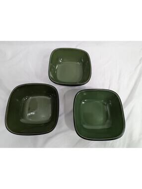 SET OF 3 CORELLE HEARTHSTONE BAY LEAF GREEN SQUARE  BOWLS 6 7/8"